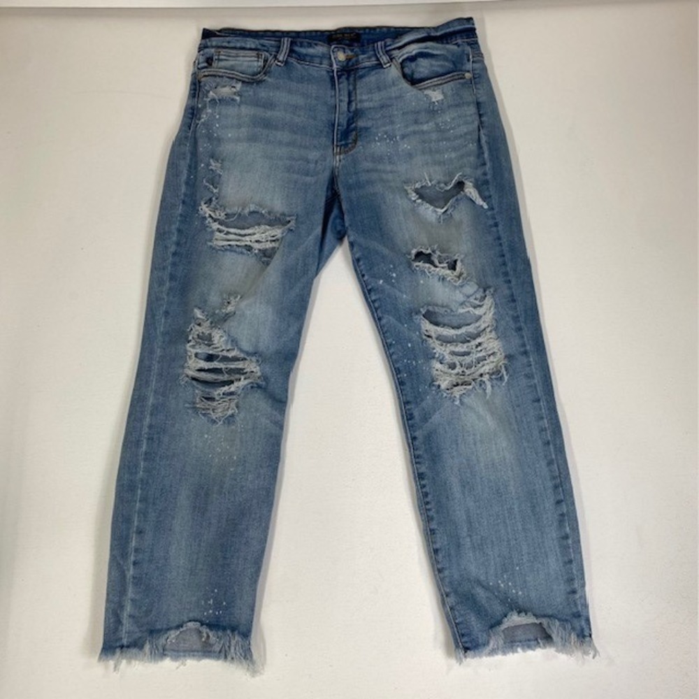 Judy Blue Distressed Boyfriend‎ Jeans Ripped Frayed Hem Light Wash 16W